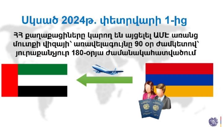 Փետրվարի 1-ից ԱՄԷ-ի հետ մուտքի վիզա չենք ունենա
