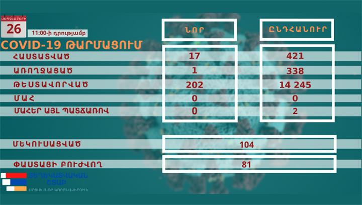 Արցախում հաստատվել է կորոնավիրուսով վարակման 17 նոր դեպք     